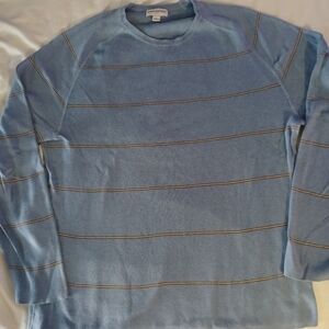 Banana Republic mens cotton lightweight blue brown striped crew neck sweater.  S